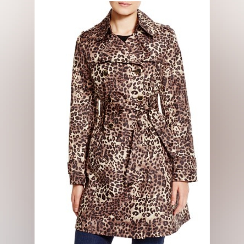 Via Spiga Leopard Print Double Breasted Belted Trench Coat - S